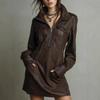 Women's Gothic PU Leather Jacket: Distressed, Trendy, Stand Collar, Long Sleeve.