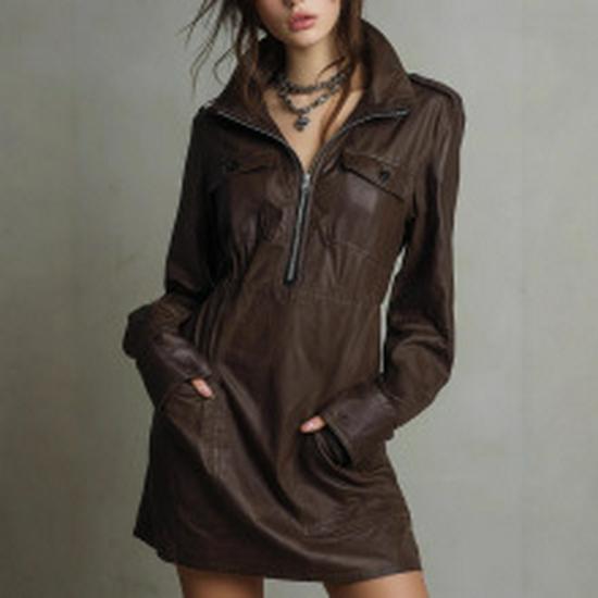 Women's Gothic PU Leather Jacket: Distressed, Trendy, Stand Collar, Long Sleeve.