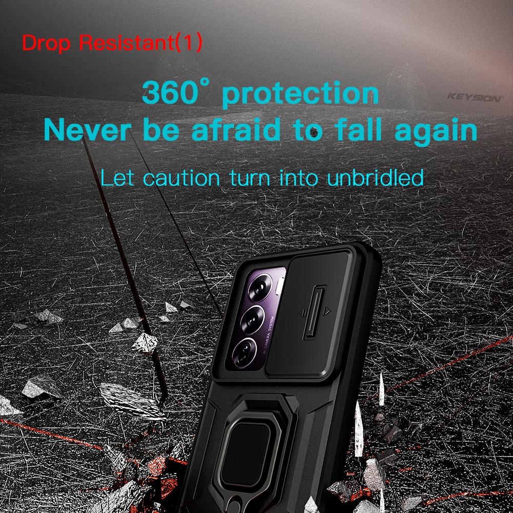 KEYSION Shockproof Case for OPPO Reno 12 Pro 5G Slide Push Pull Camera Lens Protection Ring Stand Phone Cover for OPPO Reno12 5G