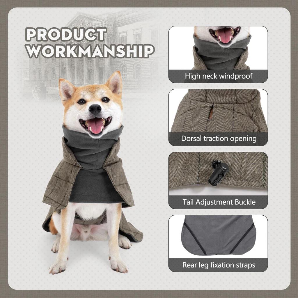 New British Style Dog Suit Vest, Windproof Thickened Warm Padded Cape For Outdoor Indoor Small Medium Large Dogs Pet Supplies