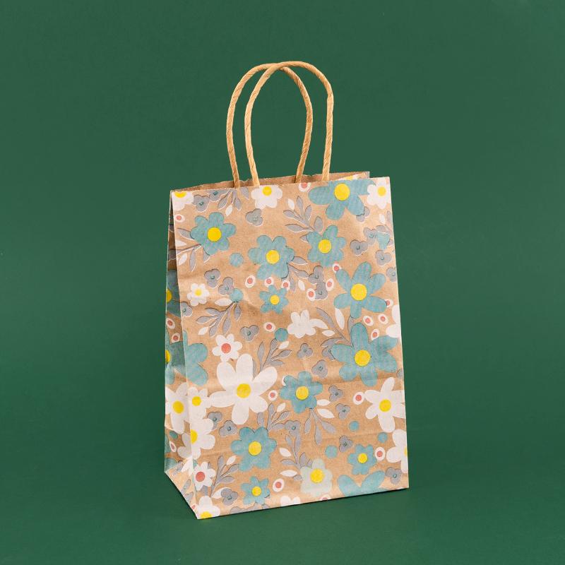 StoBag, Spring Floral Kraft Paper Gift Bags, for Birthday, Party Supplies, Eco-Friendly Paper, Children's Package, 12/30pcs