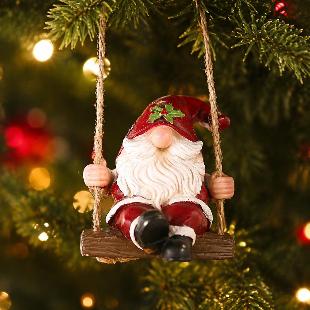 Christmas Gnome Garden Yard Swing Hanging Decoration Outdoor Resin Ornament