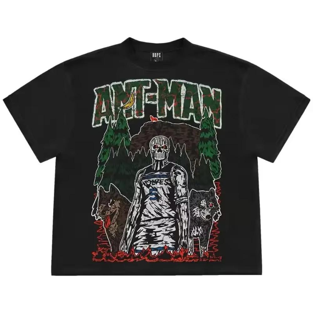 American Heavy Tide Brand Full Frame Size Skull Print Basketball Men's and Women's Loose Short-sleeved Sports T-shirt