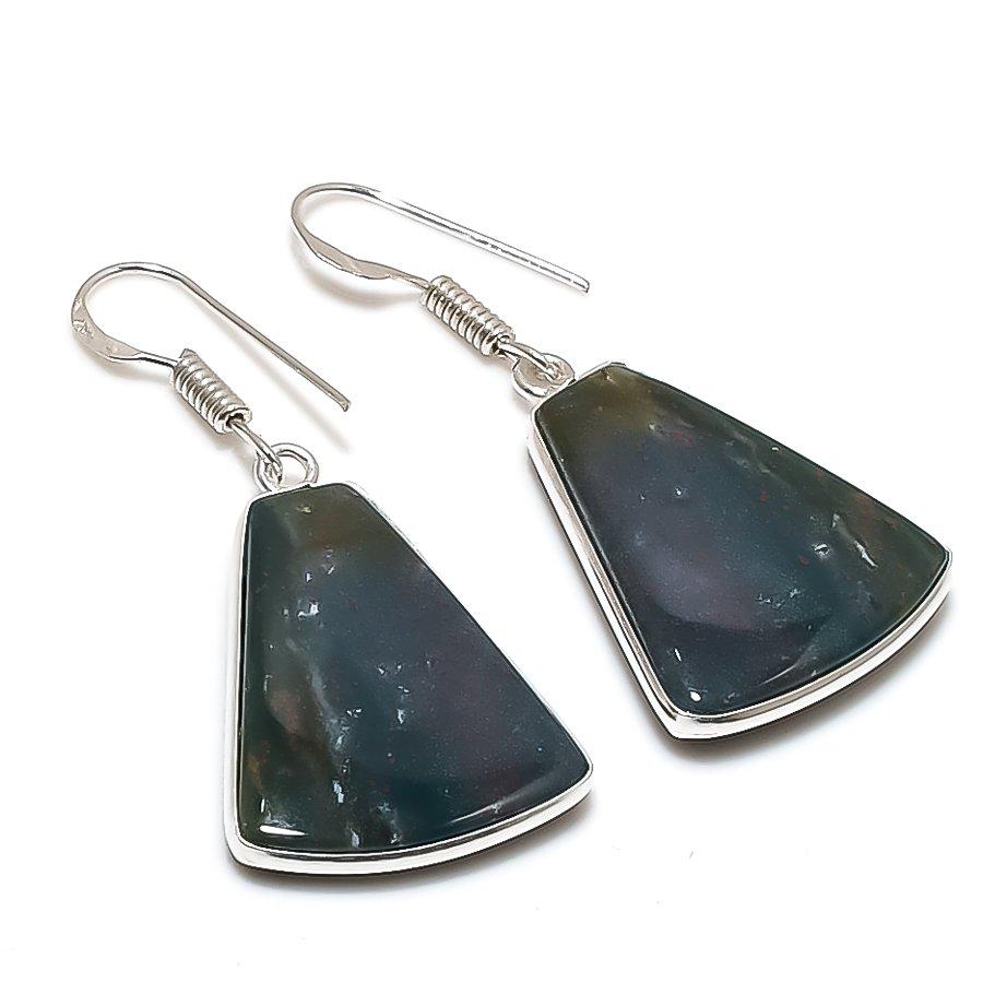 Natural Bloodstone Gemstone 925 Sterling Silver Jewelry Earring 1.65 AE-12374