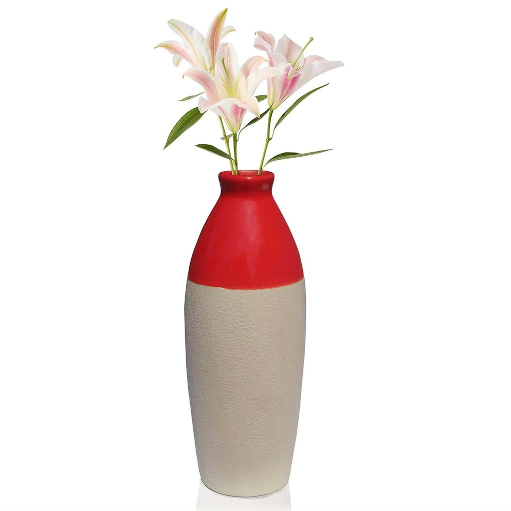 Handgefertigte rote Keramik-Blumenvase in Flaschenform (9,75 Zoll) für Heimdeko, Wohnzimmer, zum Verschenken, dekorative kleine Vase (Blume NICHT enthalten)