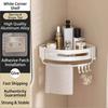No-drill Triangle Bathroom Shelf, Wall-mounted Storage Rack for Washing Room and Toilet, Cream Style