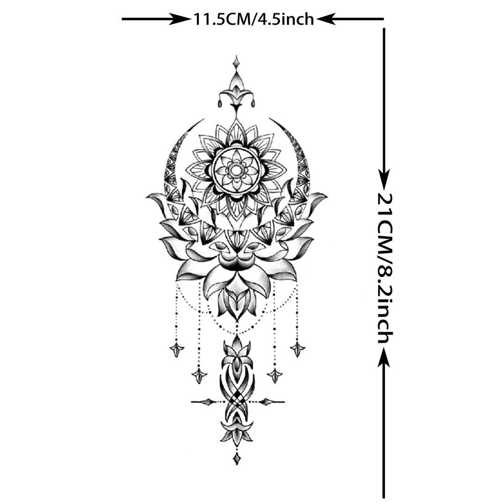 1 Sheet Black Henna Mandala Fake Jewels Temporary Sleeve Tattoos For Women Girls Forearm Waist Chest Back Tattoo Sticker Decal