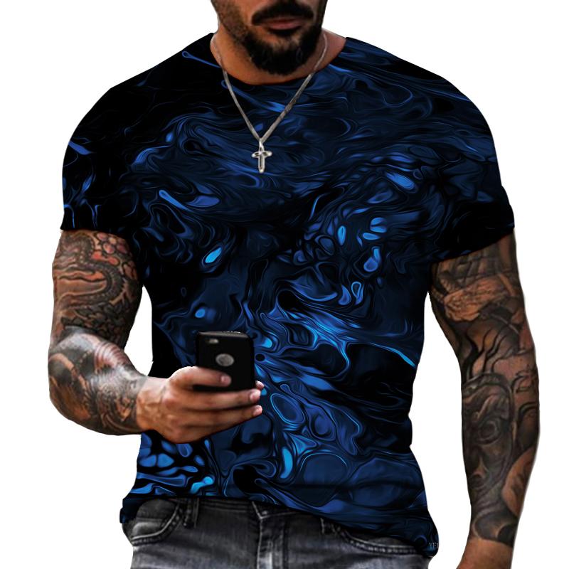 Blue And Black Color Mix And Match 3D Printing Men's Round Neck T-shirt Lycra Polyester Fabric Casual Brand Clothing Oversized
