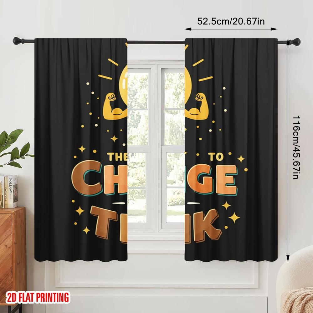 2 Stück 2D Flachdruck Szenenvorhänge Power Change Think Think 100% Polyestergewebe Ohne Strom Geburtstagsfeier Perfekt