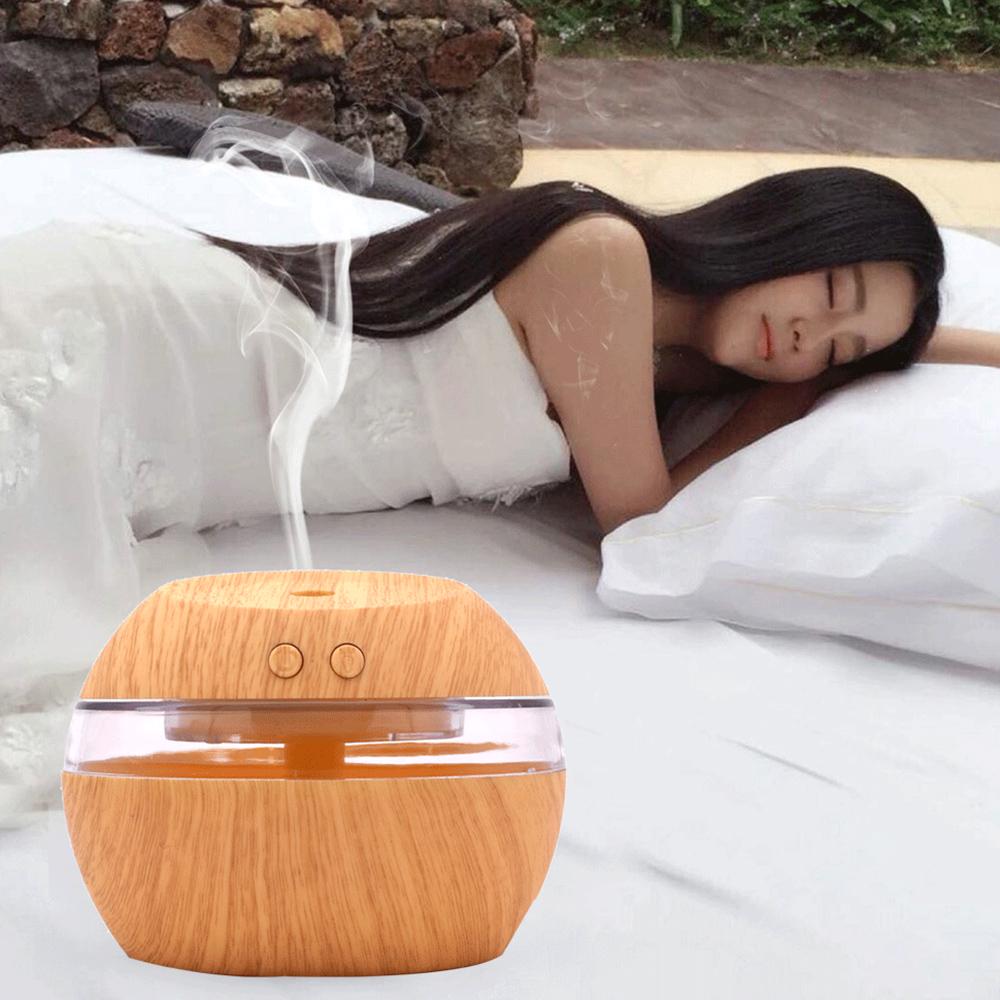 300ml Ultrasound Aroma Diffuser Creative Wood Mini Mute USB Air Humidifier Household Humidifier Bedroom Essential Oil Aromatherapy Machine for Home O