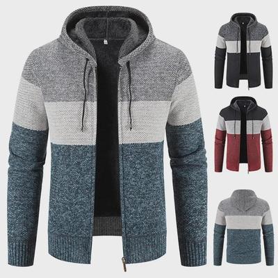 Men's Thick Velvet Hooded Cardigan: Warm and Loose Knit Zipper Sweater for Autumn/Winter