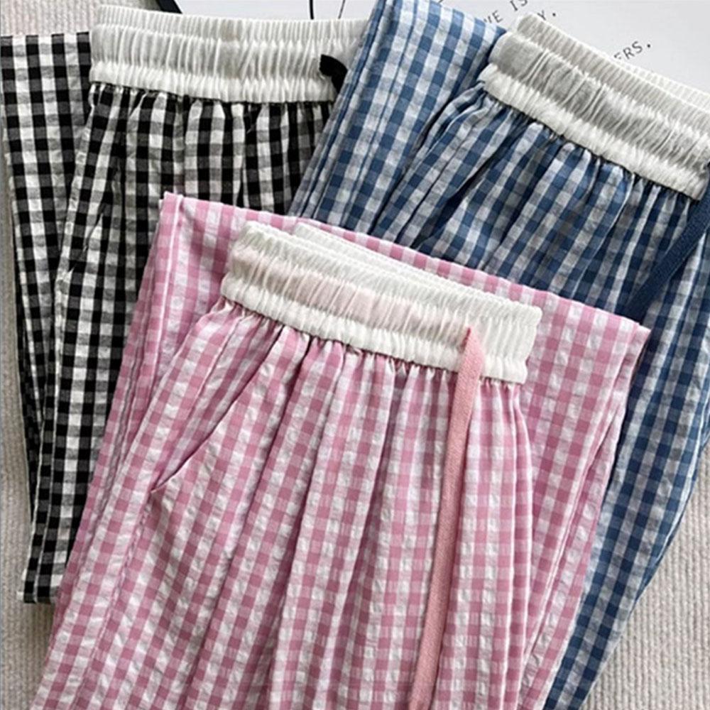 Women's Thin Summer Casual Plaid Pants Straight Trousers Jogger Jogging Pants Sweatpants Streetwear Women