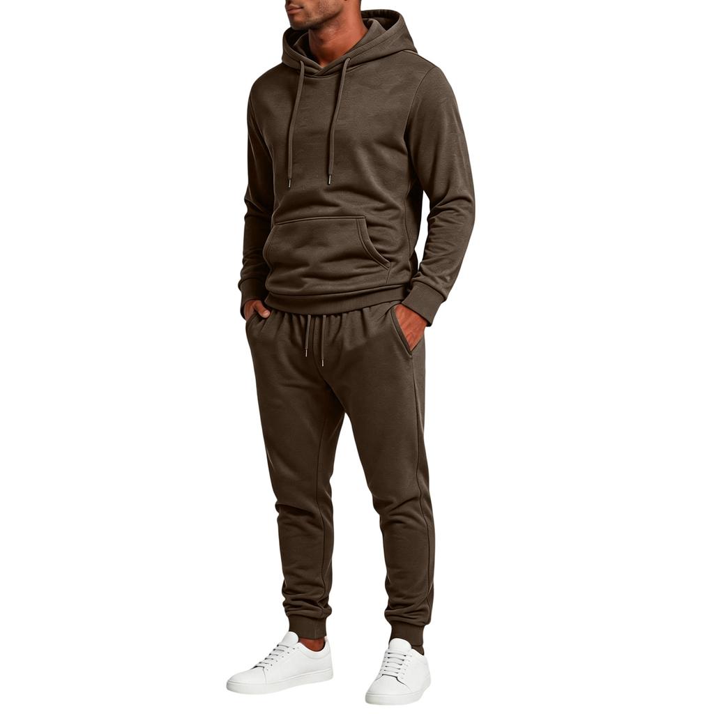 Men's Casual Outdoor Hoodie and Straight Leg Pants 2-Piece Set with Elastic Waist
