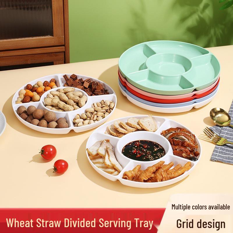 Wheat Straw 5-Section Snack and Fruit Platter for Living Room or Dining Table