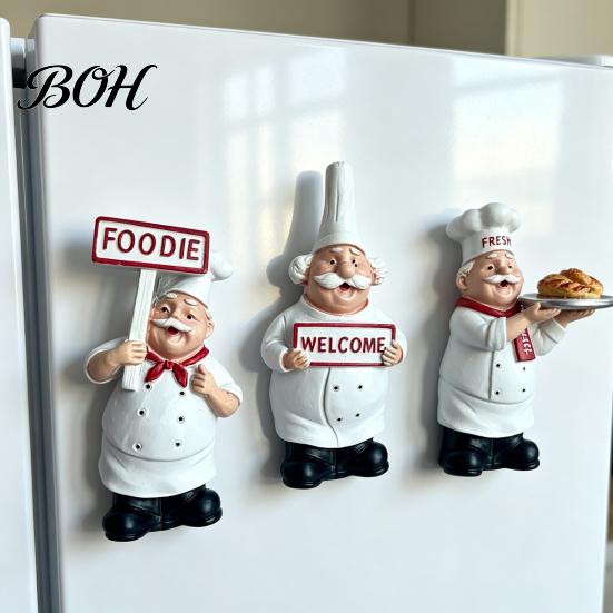 Resin Fridge Magnet Cartoon Fat Chef Magnet, Hand-painted 3D Refrigerator Picture Photo Holder for Home Office Kitchen Decoration Accessory