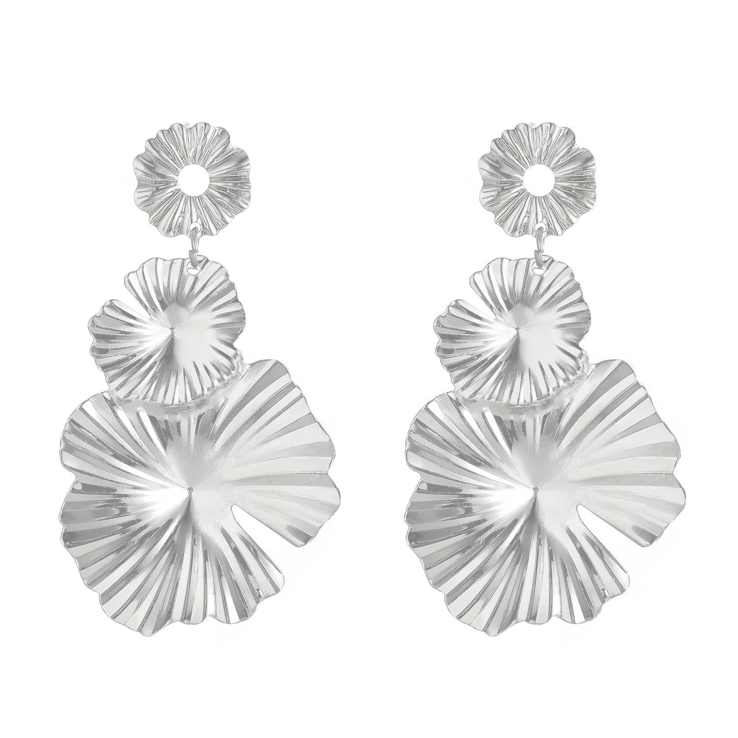 

European & American Retro Petal Long Earrings - Influencer Style, Matte, Geometric Design for Women