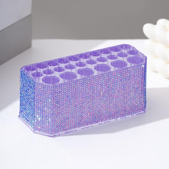Rhinestone Acrylic Makeup Brush Holder 26 Holes Nail Brush Storage Box Desk Pen Organizer Display Stand for Cosmetic Tools Eyebrow Pencil Eyeliners