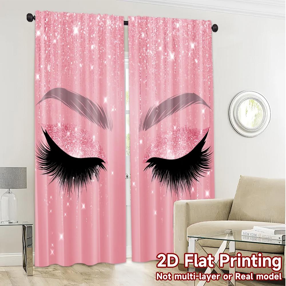 Set Of 2 Flat Printing Jit Curtains Without Rod Glamorous Lashes Pattern Popular Prints Room Curtain Sheer Polyester