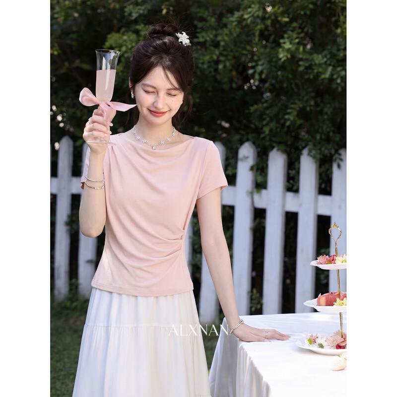 Women s Slim-Fit Pleated Short Sleeve T-Shirt S
