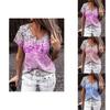 Elegante Damen V-Ausschnitt Kurzarm Blumenmuster Oberteile T-Shirt Für Freizeitkleidung