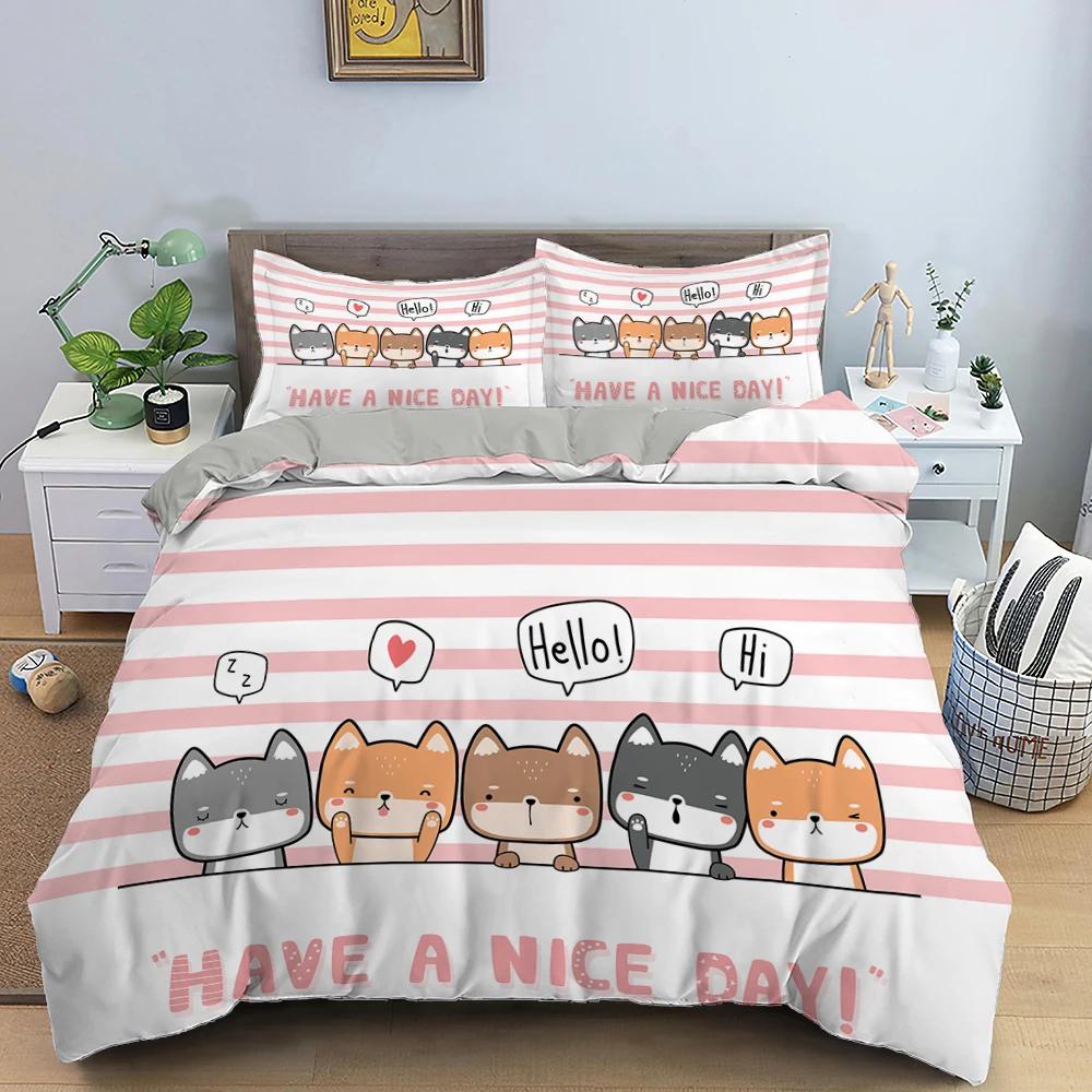 Sevimli Evcil Kediler Yatak Takımı Karikatür Yavru Kedi Baskılı Yorgan Kılıfı Yastık Kılıfı Kız İkiz Tam King Çift Kişilik Polyester Yorgan Kılıfı