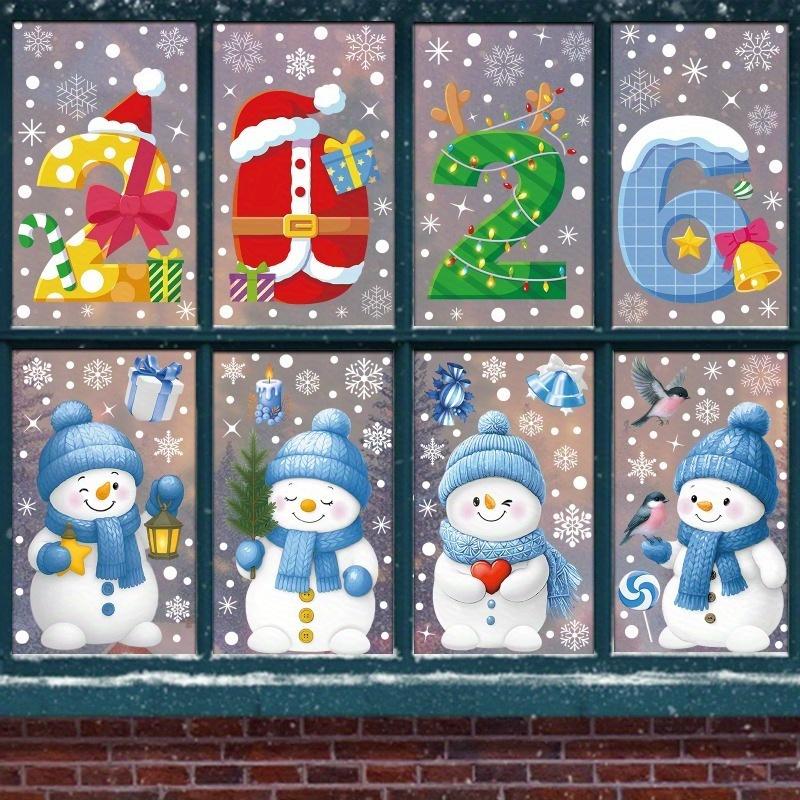 

8 Sheets Christmas Window Stickers - Static Cling No Residue Removable, 2026 Snowman, Presents, Trees, Stars -Home Decorators