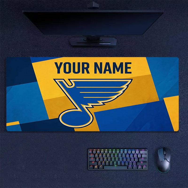 Custom Name,St. Louis Blues Mouse Pad, Large Gaming Desk Mat, Non-slip XXL Mousepad for Laptop & Tablet, Mini PC Playmat with Stitched Edges