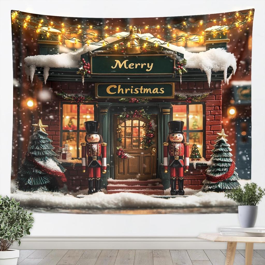 Kids Christmas Nutcracker Tapestry for Bedroom Winter Snowflake Wall Tapestry for Boys Girls Christmas Tree Hanging Wall Art