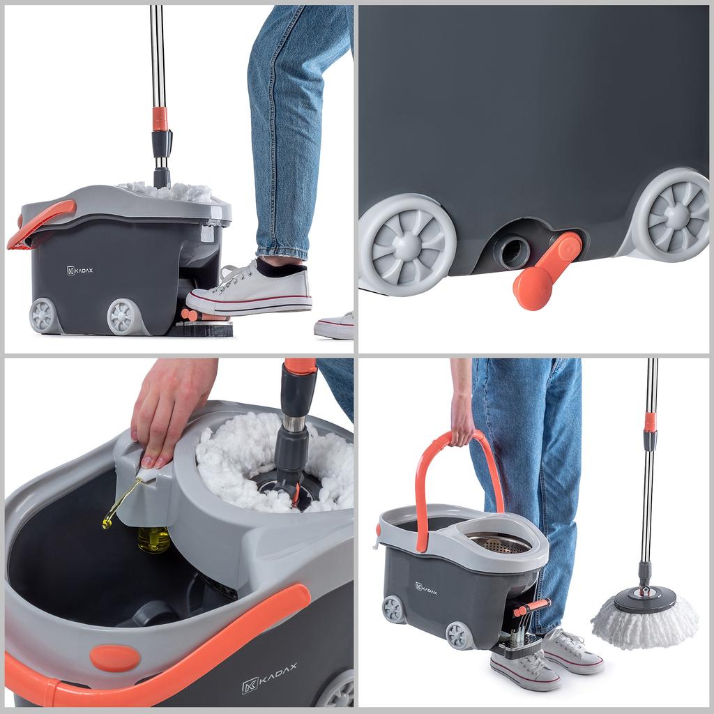 KADAX Spin Mop with Bucket on Wheels 128cm Grey