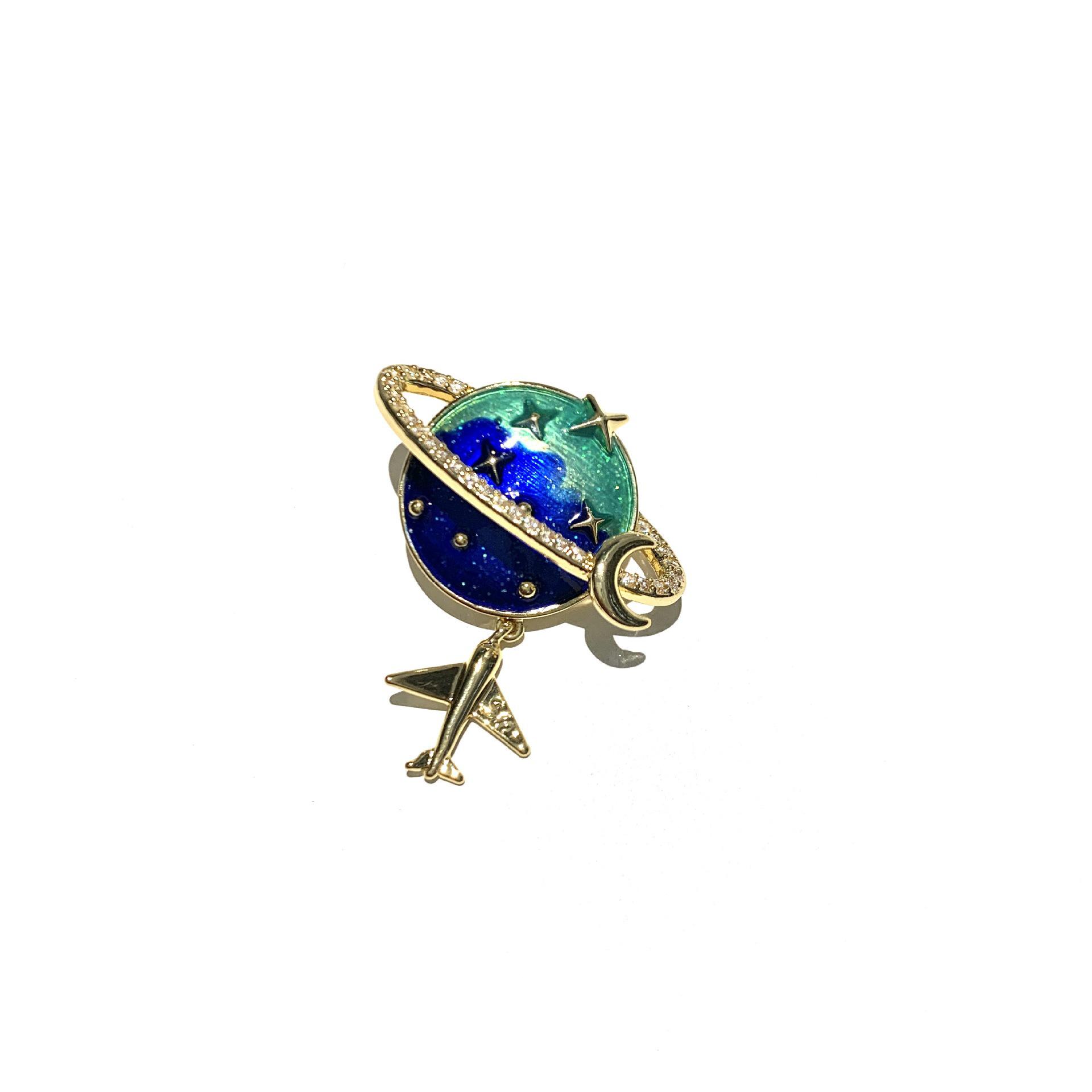 Bo Xin Yun Enamel Star & Moon Airplane Brooch - Creative Cardigan Pin
