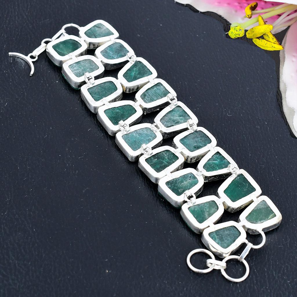 Green Hememorphite Druzy Gemstone 925 Sterling Silver Bracelet 7-8" KG-1818