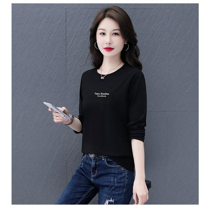 Round Neck Pure Cotton Long-sleeved Women's Spring and Autumn Thin New Loose Bottoming Shirt Top