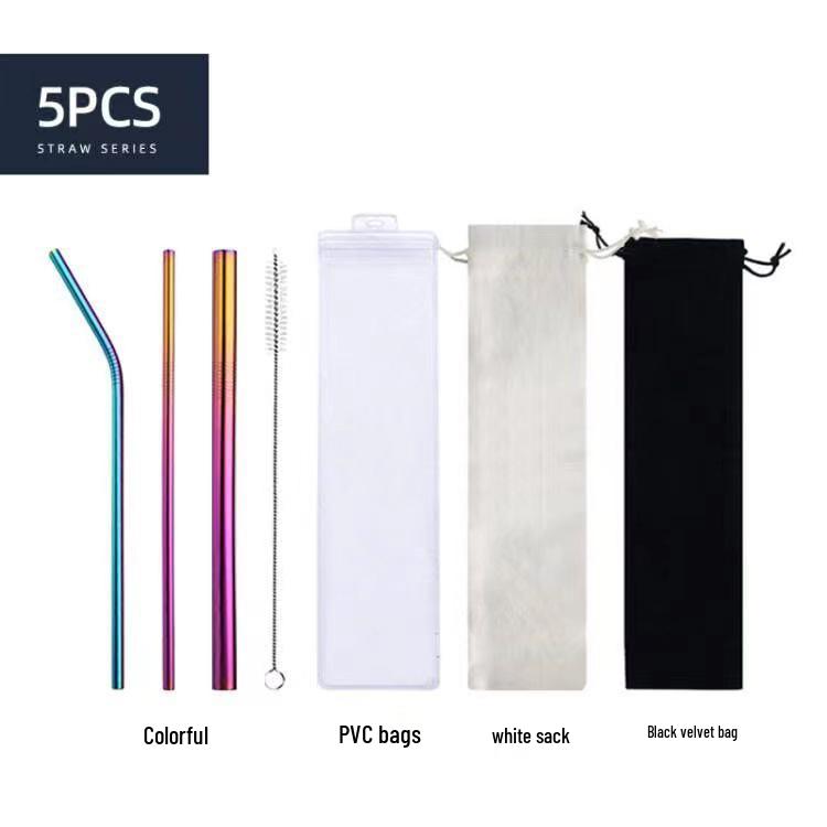 Titanium-Coated 304 Stainless Steel Straws - Colored Metal Straws Set for Coffee, Bubble Tea, & Iced Beverages