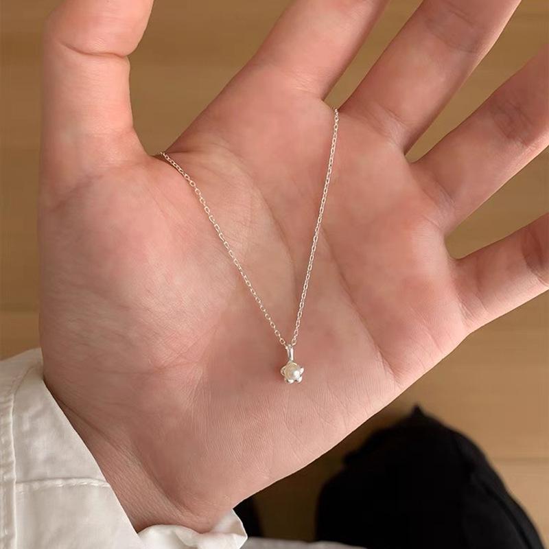 Elegante Damen S925 Sterlingsilber Perlenanhänger Halskette - Leichte Luxus Schlüsselbeinkette