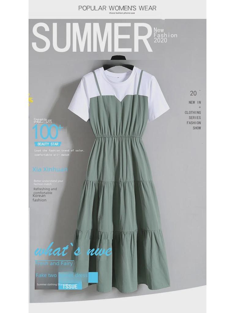 Vestido Longo de Duas Peças Slim Fit Estilo Chinês Plus Size - Verão 2025