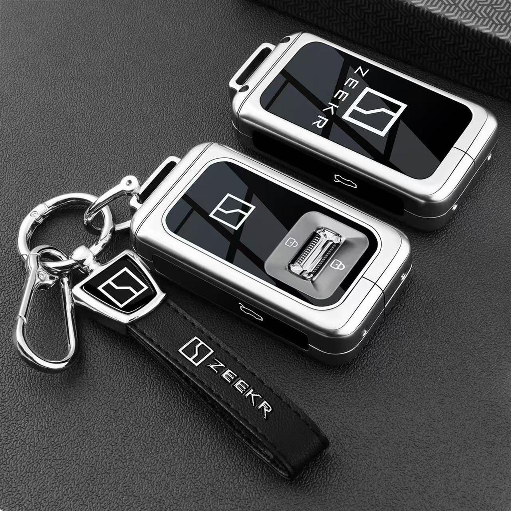 Car Accessories Zinc Alloy TPU Key Case Cover Holder Chain For ZEEKR Zeekr 9X 2024 2025 Fob Smart Remote Control Key Protection