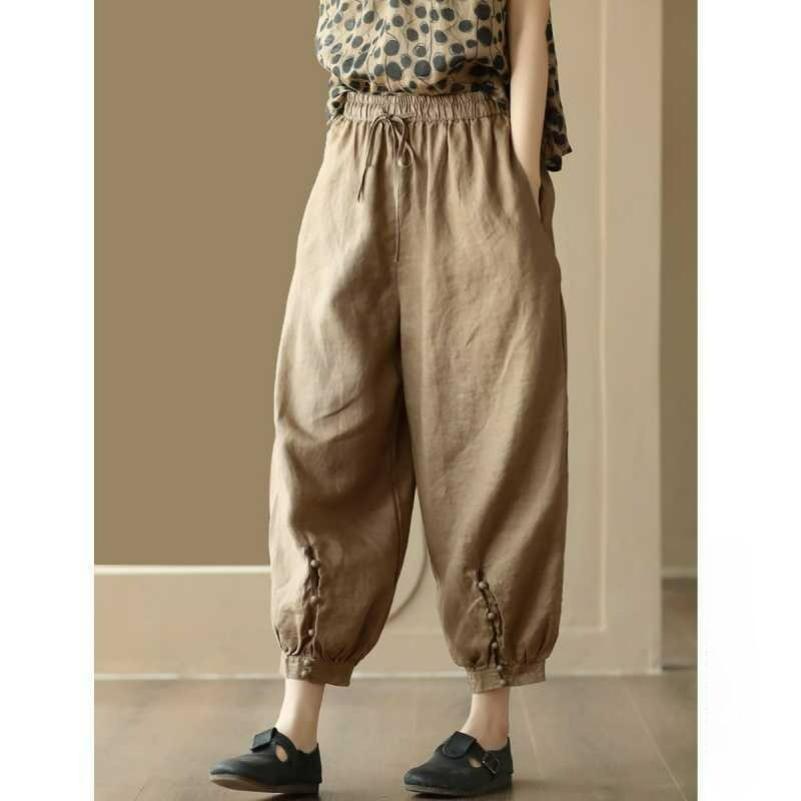 Solid Color Casual Pants Drape Thin Carrot Pants Elastic Waist Loose Harem Pants