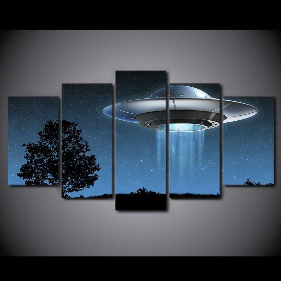 

5Pcs Flying UFO Night Stars Modern Decor Canvas Wall Art Pictures Paintings 5 Panel Abstract HD Print Home Decor No Framed