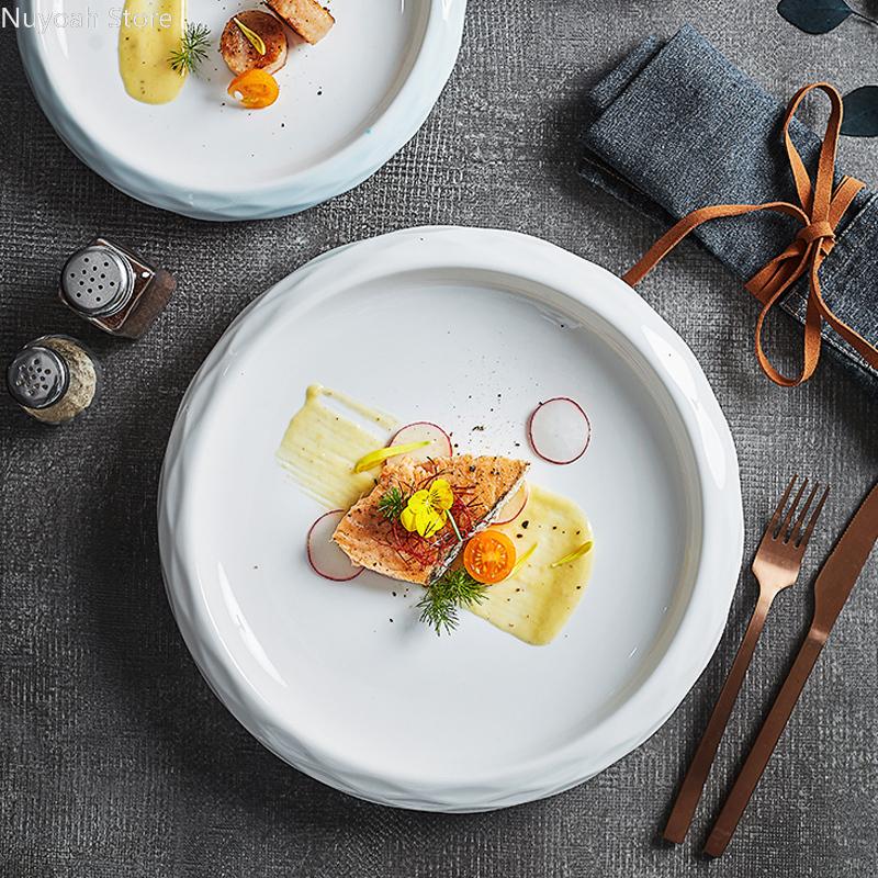 Creative White Round 11.6-inch Large Plate Restaurant Hotel Tableware Diamond Pattern Display Plate/dinner Set Plates and Dishes