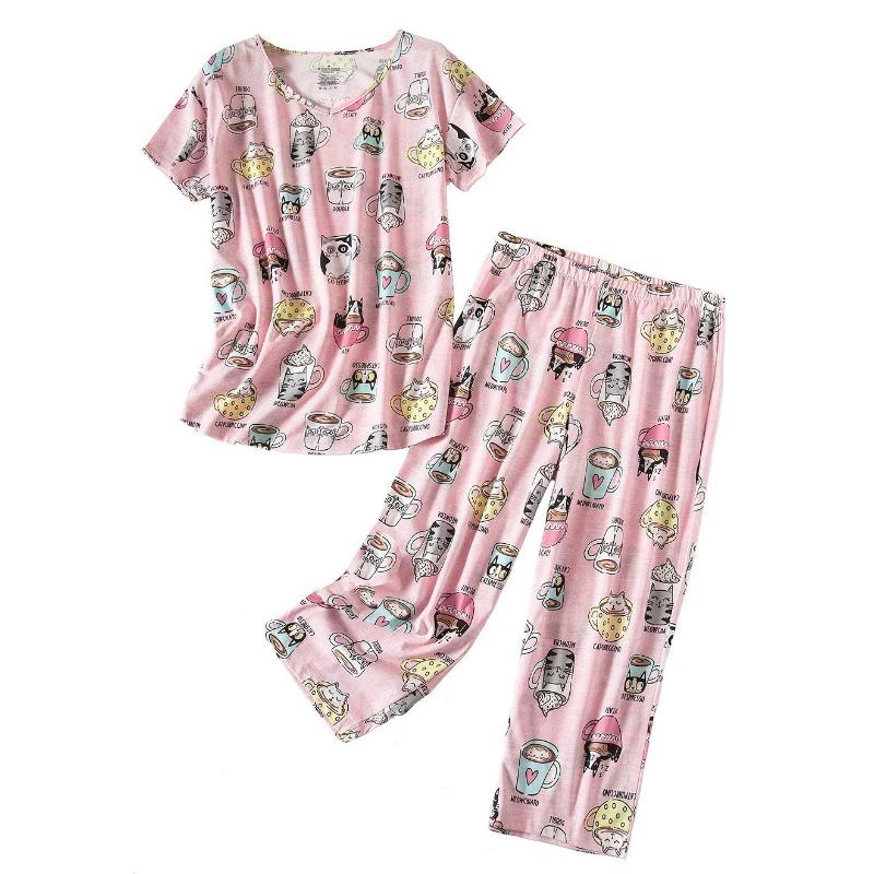 Sommer Damen T-Shirt Kurzarm Sieben Hosen Set Loungewear Sets Plus Size Pyjamas Set