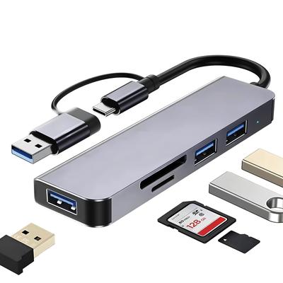 XuanGui C 5 In 1 USB C To USB 3 USB A Port Splitter and Card USB Extender for Compatible with Desktop Ultra-Slim USB/USB Hub, Adapter, SD/TF Reader,