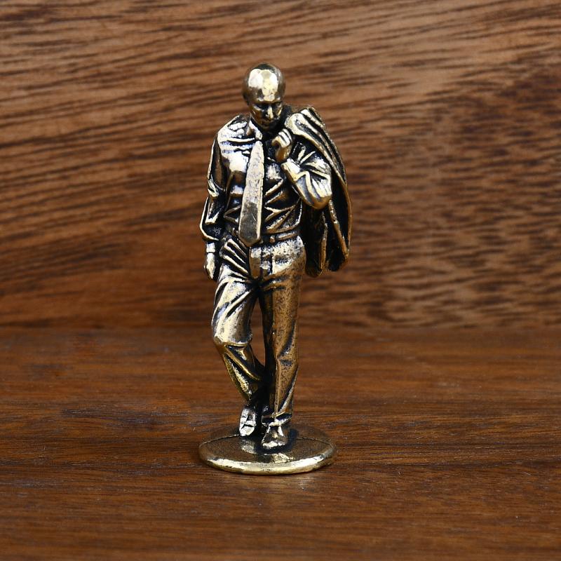 Handsome Brass Male Model Suit Statue Retro Style Man Character Art Figurine Study Room Decoration Gift