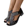 Fit Flops Sandals For Women Ladies Fashion Summer Retro Suede Rhinestone Decoration Open Toe Back Zipper Thick Zapatos De Mujer