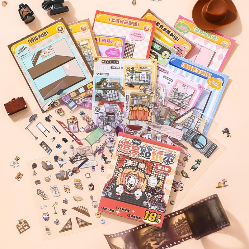 DIY Mini Scenery Sticker Book Visual Stacking Stickers Stationery For Kids Creative Miniature Scene Material Birthday Gift