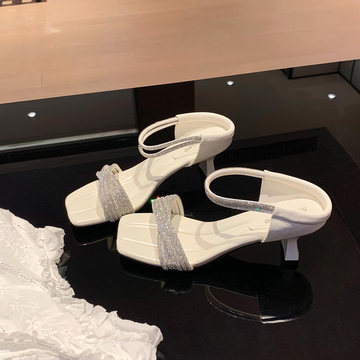 

Sheepskin~ Grape mother beautiful flash diamond 6cm cool slippers women s summer wear cross word with open toe high heel sandals 40