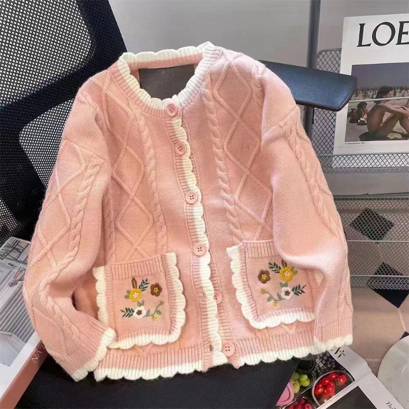 

Soft waxy embroidered flower knitted sweater cardigan women s spring and autumn new loose thick sweet small fresh coat women One Size