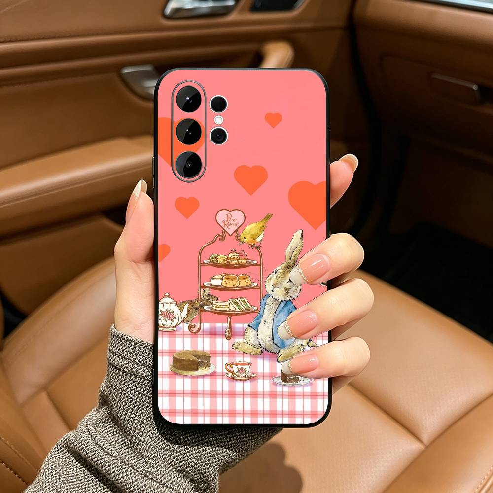 Cute R-Rabbit P-Peter Black Soft Silicone Phone Case for Samsung Ultra S25, S24, S21, S22, S23, S30, Plus, FE, Lite