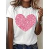 Cartoon Heart Pattern Printed T-shirt for Women's Casual Short Sleeves