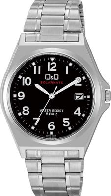 Q&Q Relógio Masculino Analógico Solar À Prova d'Água com Data, Pulseira de Metal e Mostrador Preto H060-205 Prateado
