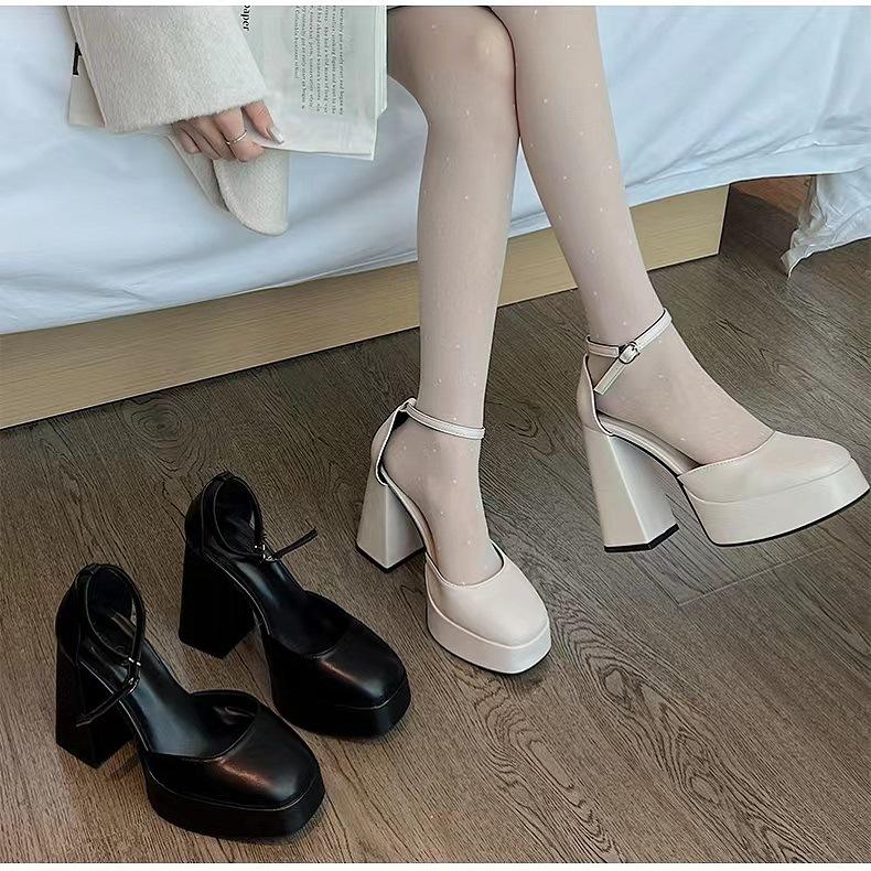 Mary Jane dicke Absätze High Heels Damen neu Feenwind wasserdichte Tisch französische quadratische Spitze Ein-Wort-Schnalle Gürtel Einzelne Schuhe
